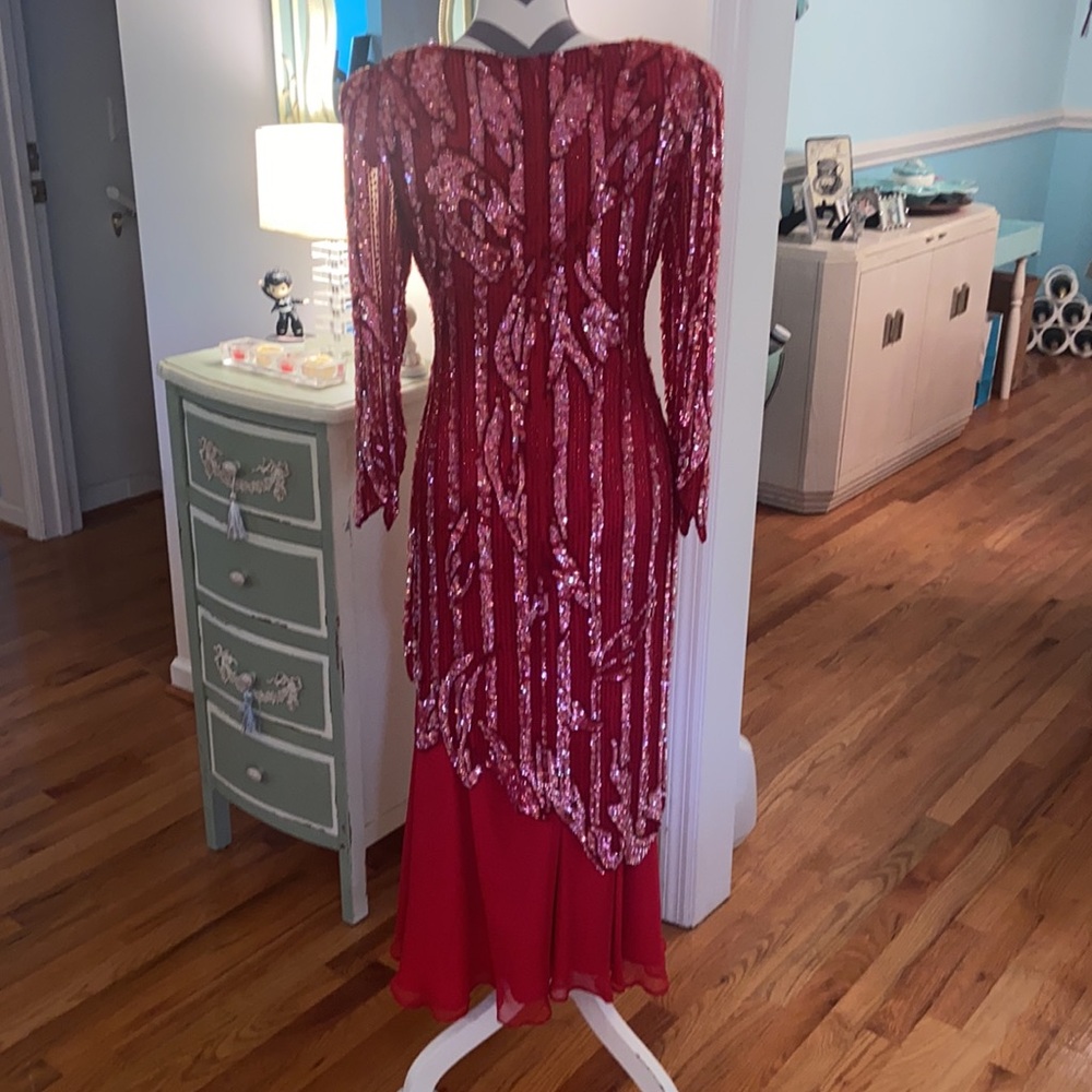 Red Sequined Tea-Length Dress! - Picture 3 of 5